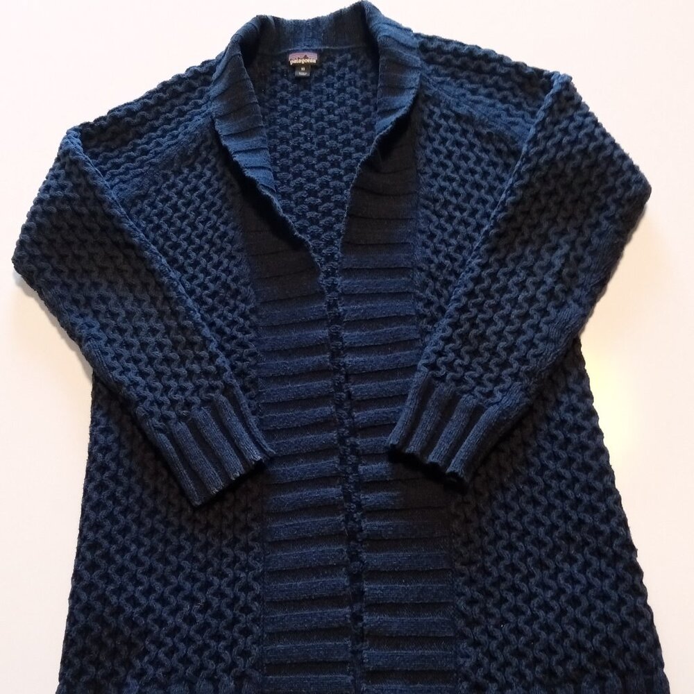 Patagonia Womens Cardigan Sweater Open Front Navy Blue Long Sleeve Cable Knit XS